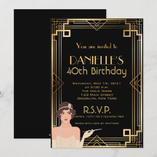 Great Gatsby Inspired Art Deco Birthday Invitation Kaart