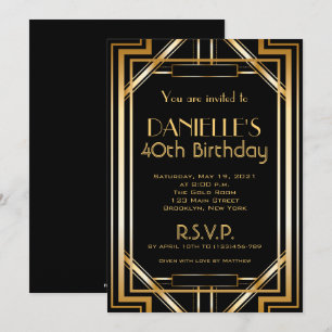 Great Gatsby Inspired Art Deco Birthday Invitation Kaart