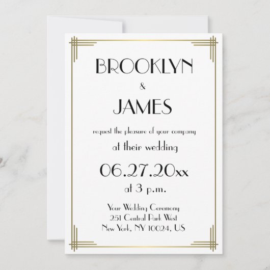 Great Gatsby White Art Déco Invitations de mariage (Devant)