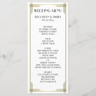 Great Gatsby White Art Deco Wedding Menu Kaart