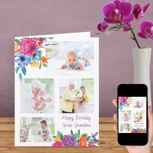 Great Grandma 4 Foto Colorful Flowers Birthday Kaart