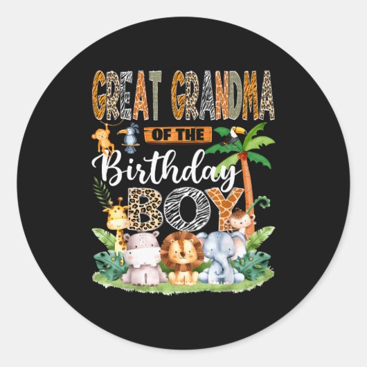 Great Grandma Of The Birthday Boy Jungle Safari An Ronde Sticker (Voorkant)
