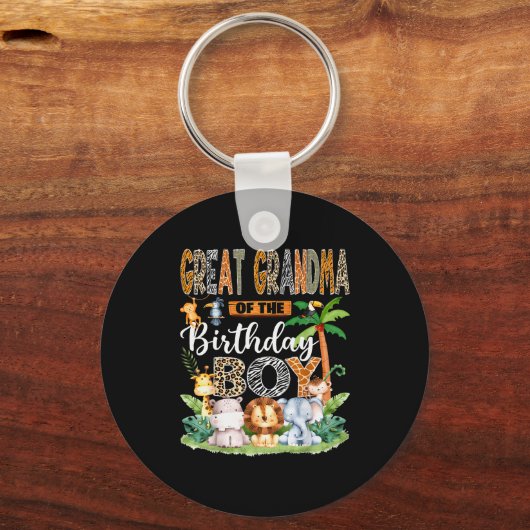 Great Grandma Of The Birthday Boy Jungle Safari An Sleutelhanger (Voorkant)