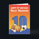 Great Grandson 10th Birthday Sports Balls<br><div class="desc">Jetez un laissez-passer parfait "10" à votre arrière-petit-fils pour la célébration de son 10e anniversaire tant attendu. Cette carte avec beaucoup de balles de sport sur le devant est juste parfait pour lui donner.</div>