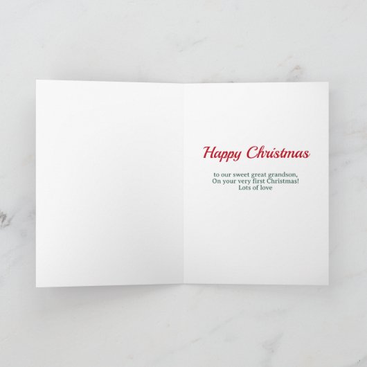 Great Grandson 1st Christmas Santa Claus And Tree Feestdagen Kaart (Binnen)