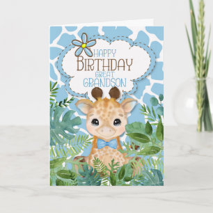 Great Grandson Blue Oerwoud Giraffe Thmed Birthday Kaart