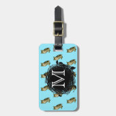Great Horned Owl Blue Pattern Monogram Bagagelabel (Voorkant verticaal)