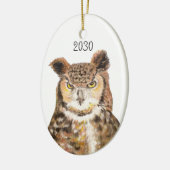 Great Horned Owl Dated Kerstversiering Keramisch Ornament (Links)