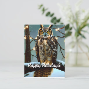 Great Horned Owl in Winter Holiday Briefkaart