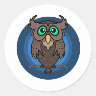 Great Horst Cartoon Owl Blue Ronde Sticker