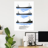 Great Lakes Freighter Grand Island history Poster (Bureau à domicile)