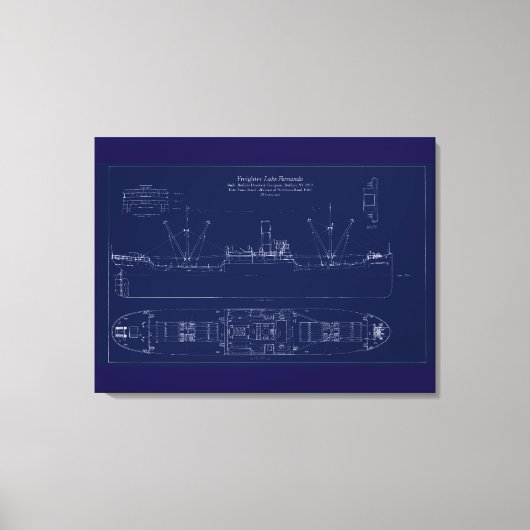 Great Lakes Freighter Lake Fernando Blueprint Canvas Afdruk (Voorkant)