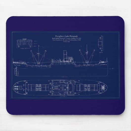 Great Lakes Freighter Lake Fernando Blueprint Muismat (Voorkant)