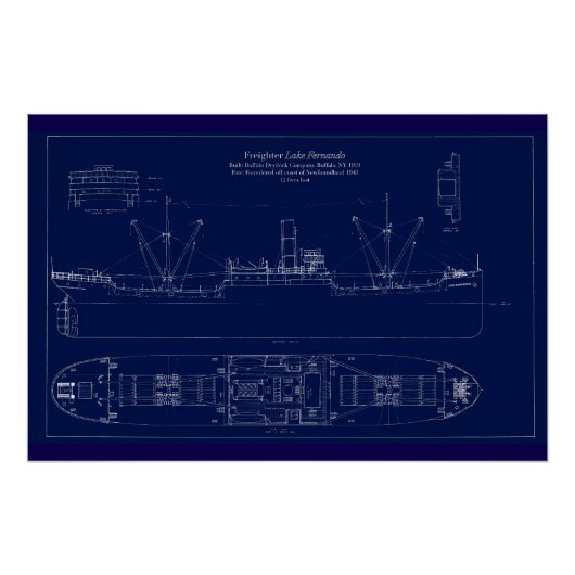 Great Lakes Freighter Lake Fernando Blueprint Perfect Poster (Voorkant)