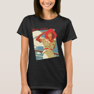Great Lakes Vrouw Rode Hoed Reizen T-shirt
