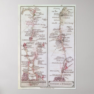 Great North Road uit Londen, 1 juli 1790 Poster