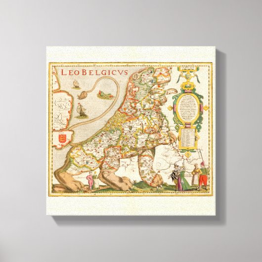 Great Old Map of Belgium (Year 1617) Canvas Afdruk (Voorkant)