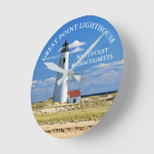 Great Point Lighthouse Nantucket MA Clock Ronde Klok (Hoek)