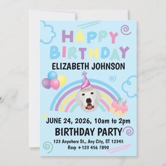 Great Pyrenees Birthday Invitation Blue Kaart (Voorkant)
