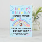 Great Pyrenees Birthday Invitation Blue Kaart (Staand voorkant)