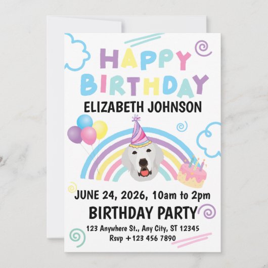 Great Pyrenees Birthday Invitation White Kaart (Voorkant)