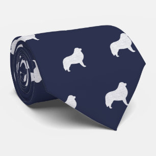 Great Pyrenees Dog Silhouettes Pattern Blue Stropdas