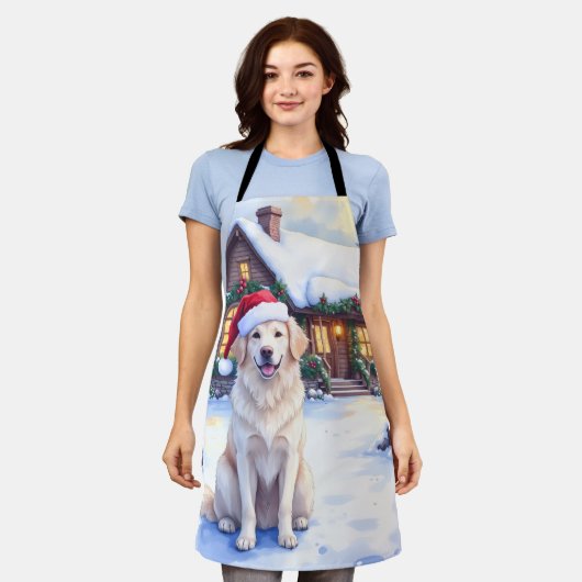 Great Pyrenees Snowy Mountain Lodge Santa Hat Schort (Gedragen)