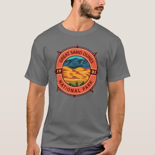 Great Sand Dunes National Park Retro Compass T-shirt (Voorkant)