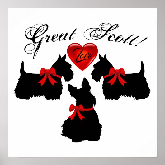 "Great Scott!", Scottish Terrier/Red love hart Poster (Voorkant)
