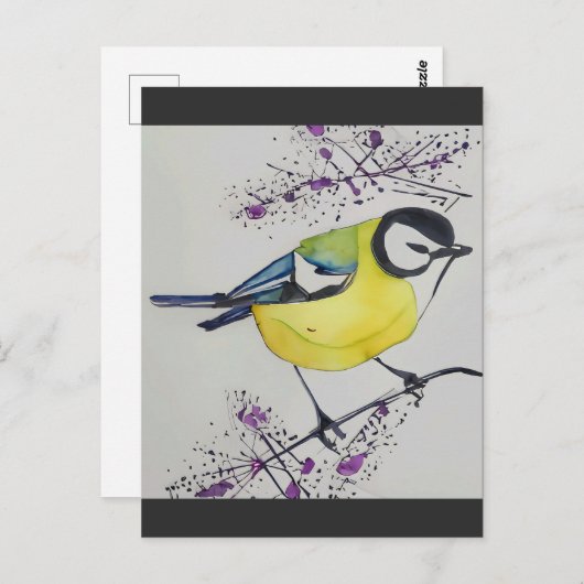 Great Tit Bird Drawing, Hand Drawn British Bird Briefkaart (Voorkant / Achterkant)