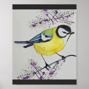 Great Tit Bird Drawing, Hand Drawn British Bird Poster