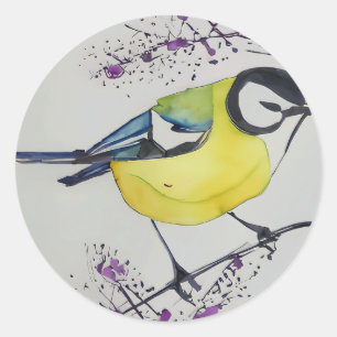 Great Tit Bird Drawing, Hand Drawn British Bird Ronde Sticker