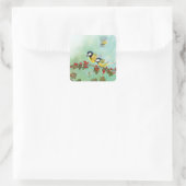 Great Tit Birds & Hawthorn Red Berries Vierkante Sticker (Tas)