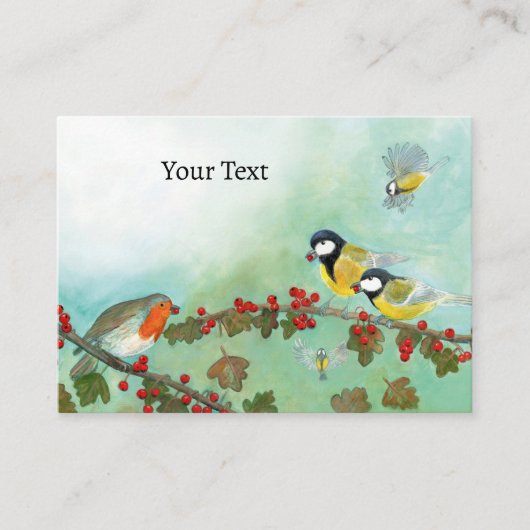 Great Tit Birds, Red Robin en Hawthorn Berries Informatiekaartje (Voorkant)