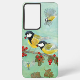 Great Tit Birds, Red Robin en Hawthorn Berries Samsung Galaxy Hoesje