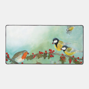 Great Tit Birds, Red Robin & Hawthorn Bureaumat