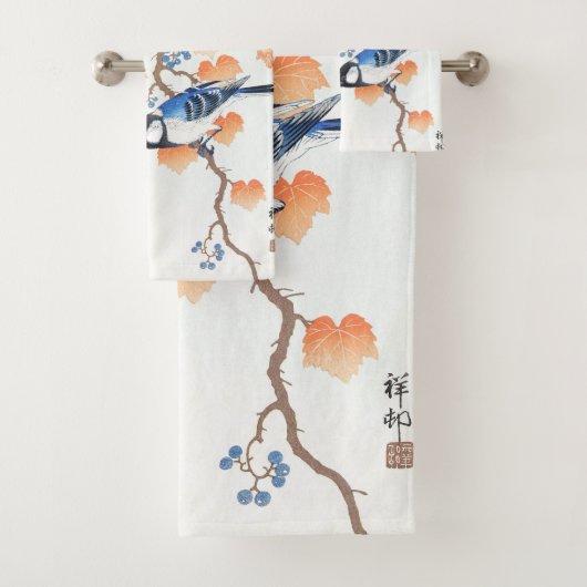 Great Tit Grapevine - Ohara Koson -  kunst Bad Handdoek (Insitu)