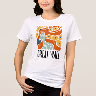 Great Wall China abstracte reizen bloemsierkunst Tri-Blend Shirt