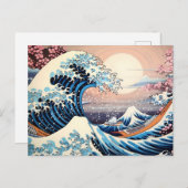 Great Wave geïnspireerd roze sakura esthetisch Briefkaart (Voorkant / Achterkant)