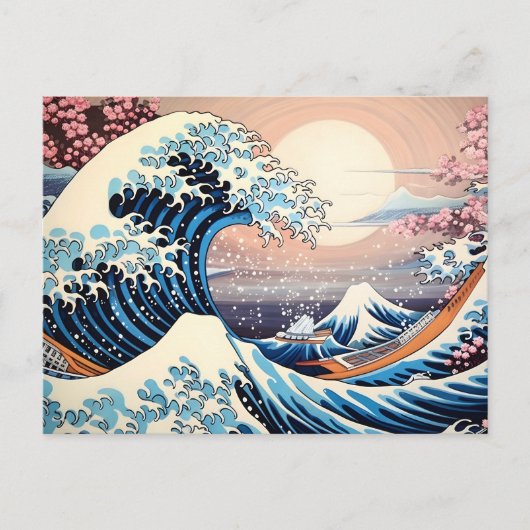 Great Wave geïnspireerd roze sakura esthetisch Briefkaart (Voorkant)