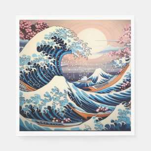 Great Wave geïnspireerd roze sakura esthetisch Servet