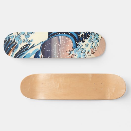 Great Wave geïnspireerd roze sakura esthetisch Skateboard (Horizontaal)