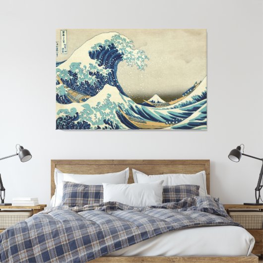 Great Wave Hokusai Stretched Canvas Print (Insitu (Slaapkamer))