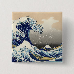 Great Wave Kanagawa Japans schilderen Vierkante Button 5,1 Cm