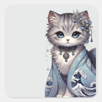 Great Wave Kimono Japanse prinses kat Vierkante Sticker