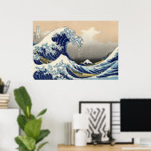 Great Wave langs Kanagawa Poster (Thuiskantoor)