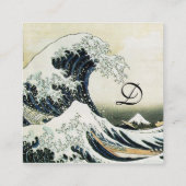 GREAT WAVE MONOGRAM Blauw Wit Vierkante Visitekaartje (Achterkant)