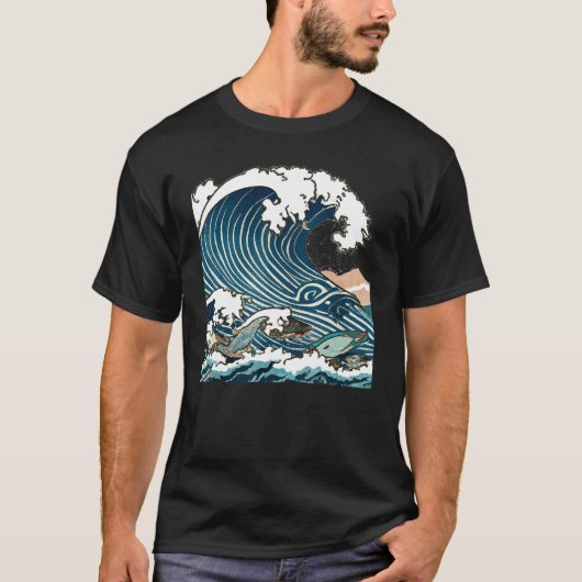 Great Wave Of Kanagawa Japanese Ukiyo e Men Women T-shirt (Voorkant)