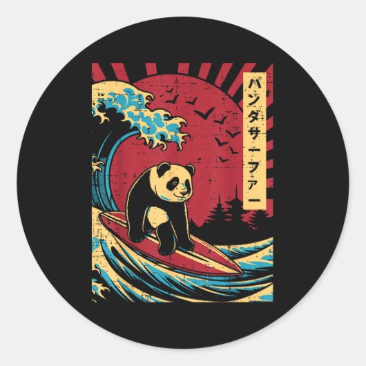 Great Wave Panda Surfing Meme Japanese Art Men Wom Ronde Sticker (Voorkant)