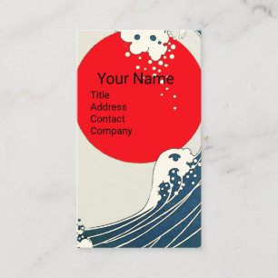 GREAT WAVE, RED SUN Blauw Wit Nautisch Monogram Visitekaartje